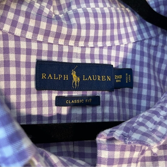 Polo Ralph Lauren  Mens 2x Tall Button Down Purple Gingham Cotton Shirt - Picture 5 of 7